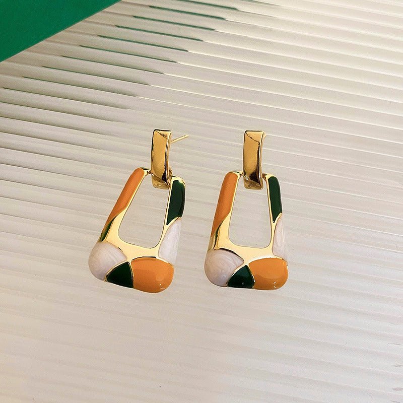 Gold and Enamel Trapezoidal Earrings - Norah's Place