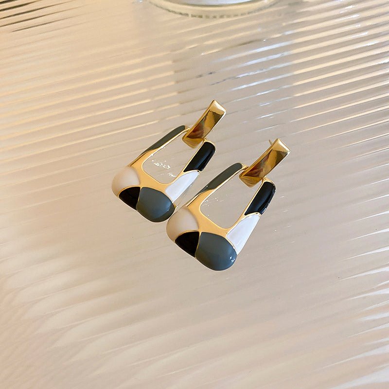 Gold and Enamel Trapezoidal Earrings - Norah's Place