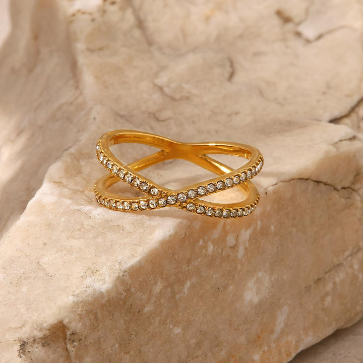 Gold Pave Crossover Ring - Norah's Place