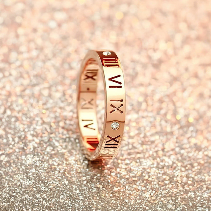 Rose Gold Silver Roman Numerals Ring - Norah's Place