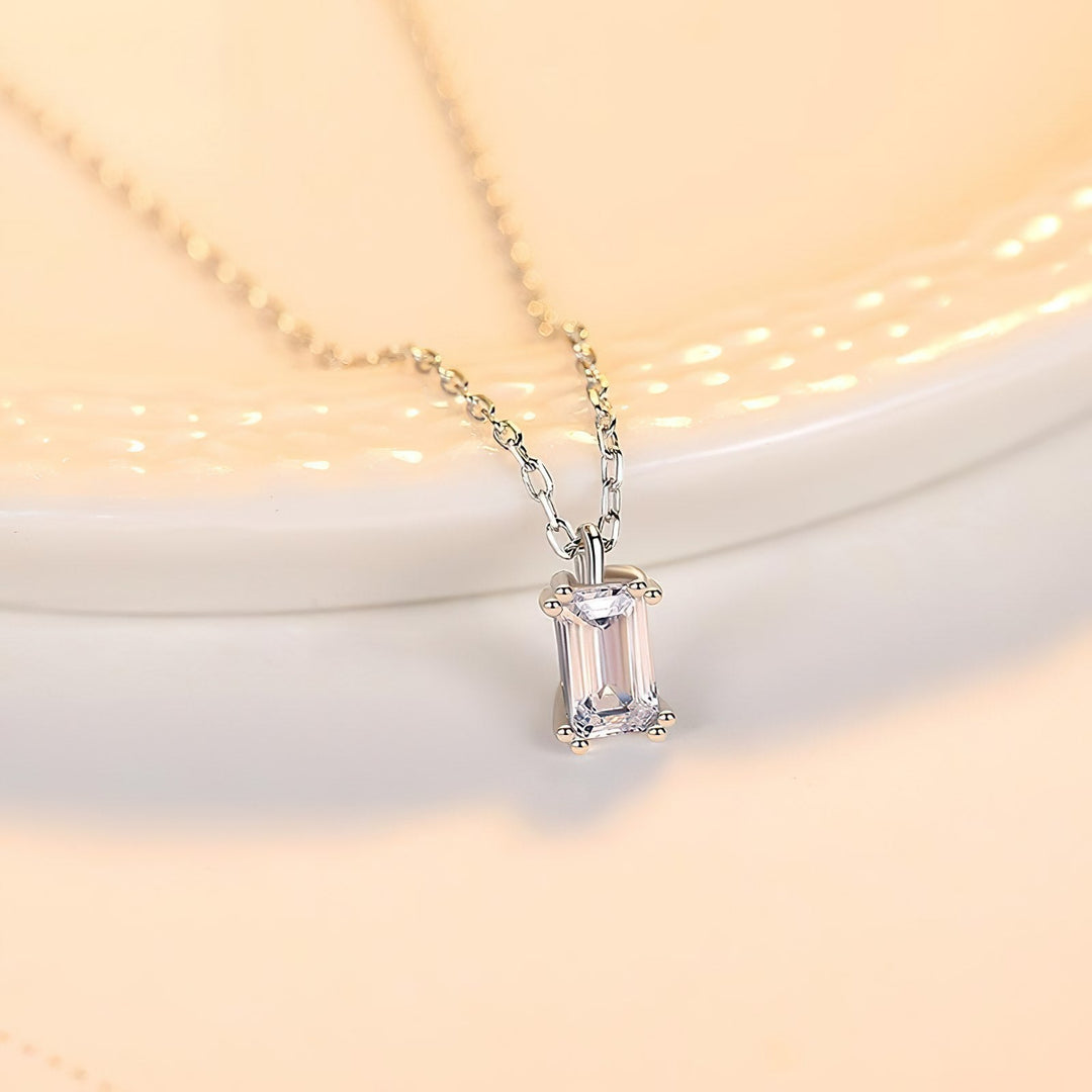 Silver Emerald Cut Necklace - Norah's Place