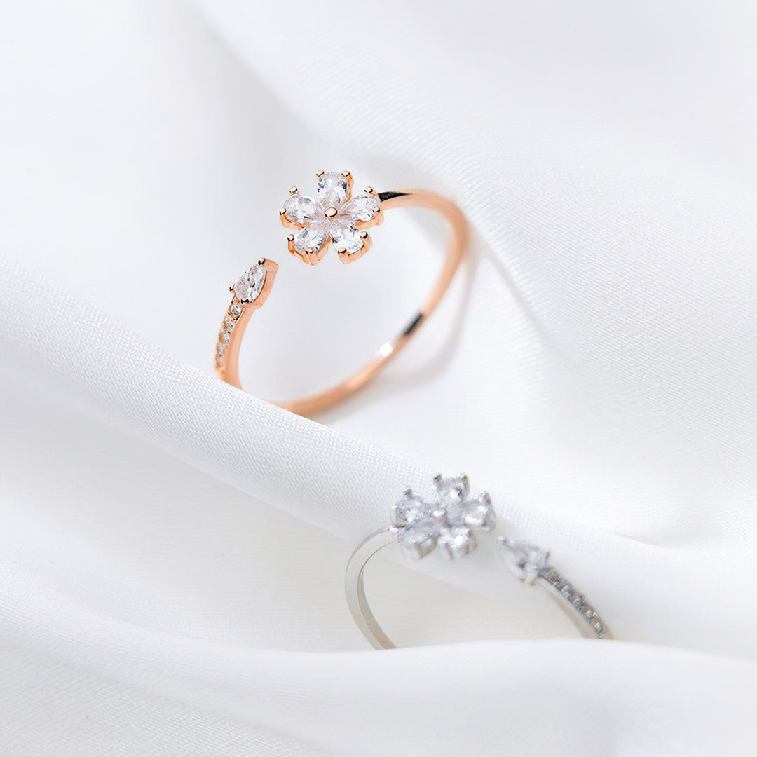 Sparkling Rose Gold Petal Ring - Norah's Place