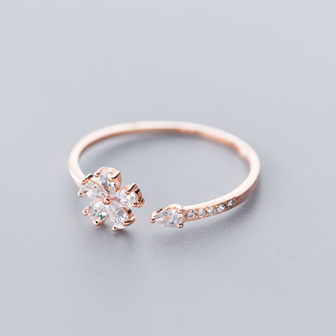 Sparkling Rose Gold Petal Ring - Norah's Place